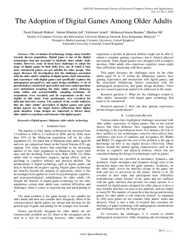 (PDF) The Adoption of Digital Games Among Older Adults