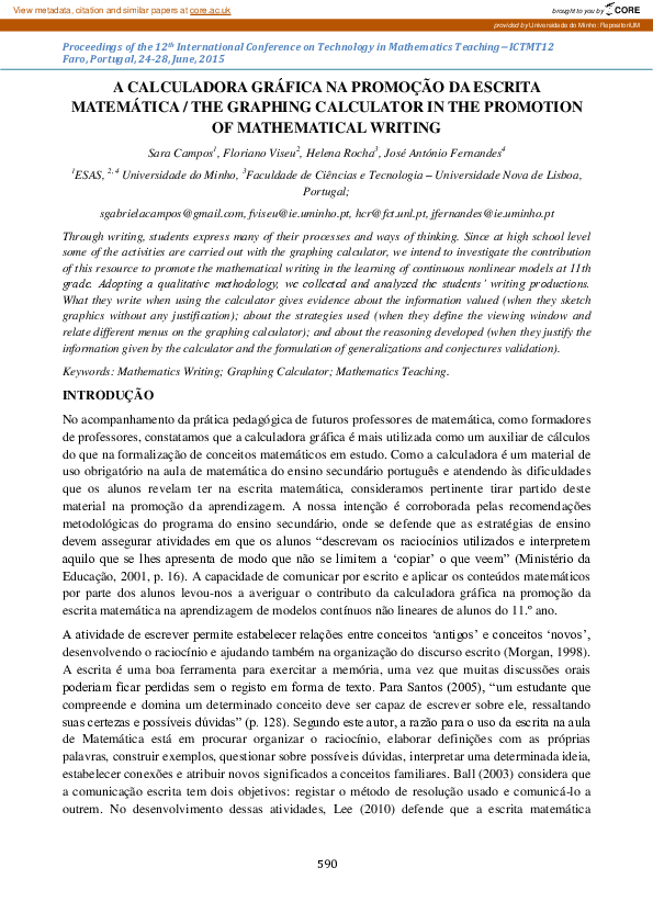 (PDF) The graphing calculator in the promotion of mathematical writing