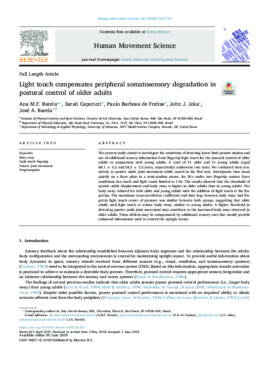 (PDF) Light touch compensates peripheral somatosensory degradation in ...