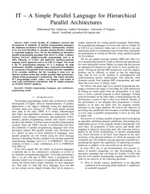 (PDF) IT – A Simple Parallel Language for Hierarchical Parallel ...