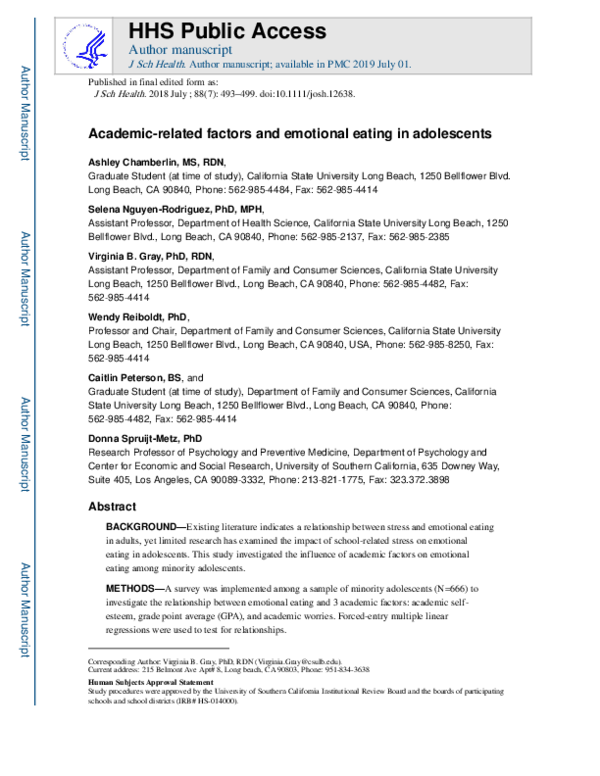 (PDF) Academic-Related Factors and Emotional Eating in Adolescents
