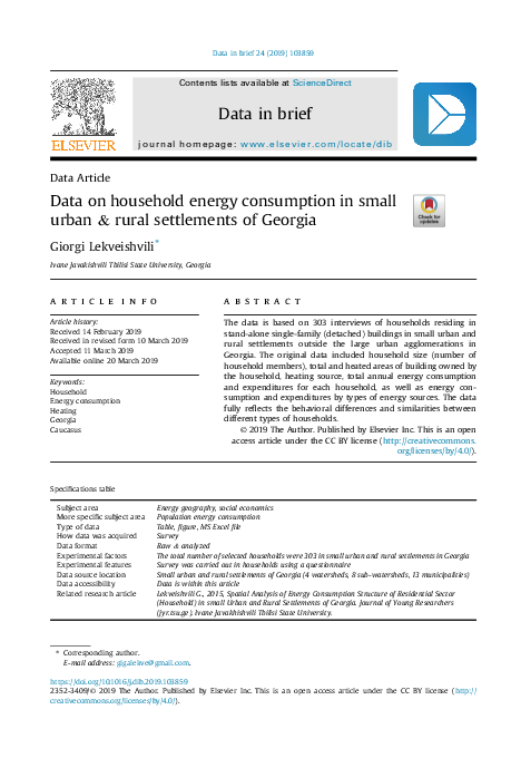 (PDF) Data on household energy consumption in small urban & rural ...