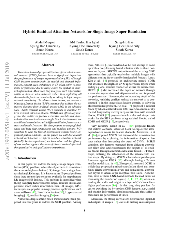 (PDF) Hybrid Residual Attention Network for Single Image Super Resolution