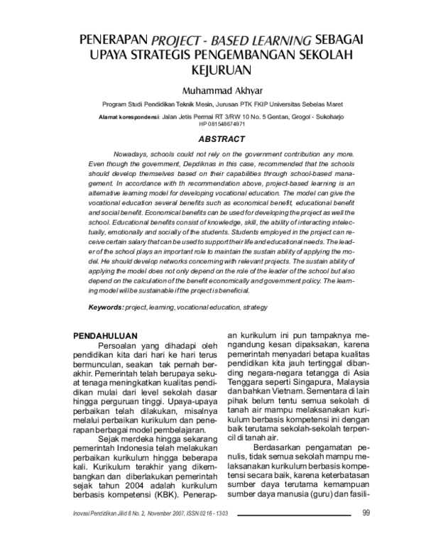 (PDF) Penerapan Project Based Learning Sebagai Upaya Strategis ...