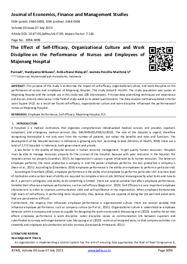 (PDF) The Effect of Self-Efficacy, Organizational Culture and Work ...