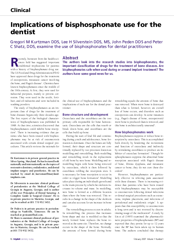 (PDF) Implications of bisphosphonate use for the dentist: an introduction