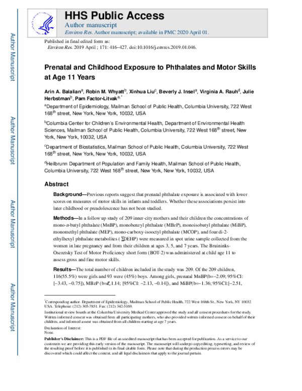 (PDF) Prenatal and childhood exposure to phthalates and motor skills at ...