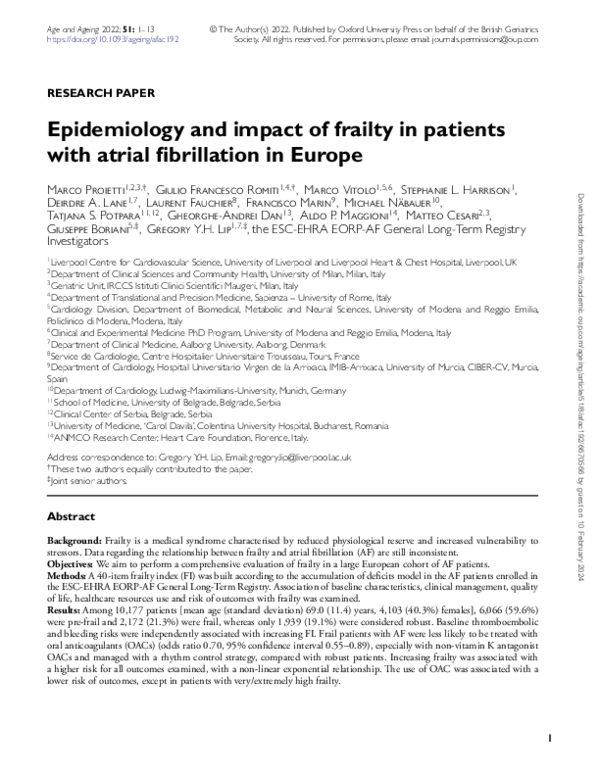 (PDF) Epidemiology and impact of frailty in patients with atrial ...