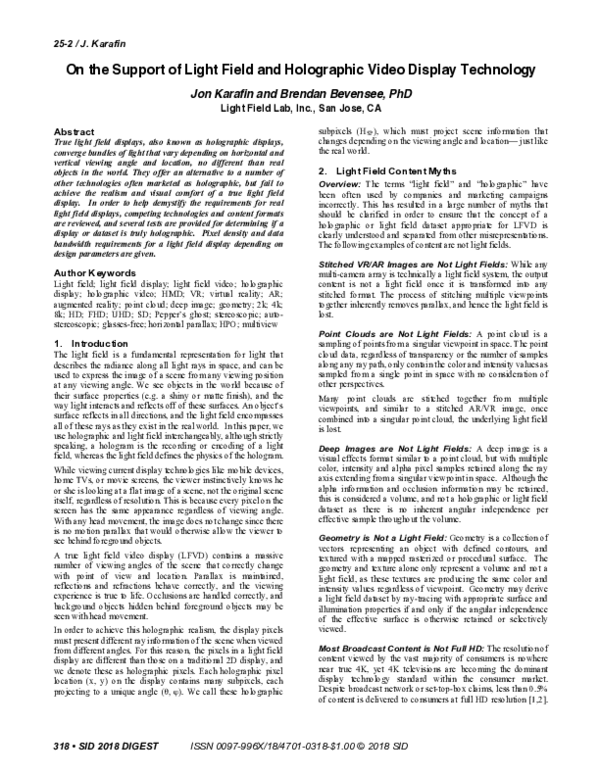 (PDF) 25-2: On the Support of Light Field and Holographic Video Display ...