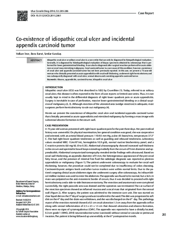 (PDF) Co-existence of idiopathic cecal ulcer and incidental appendix ...