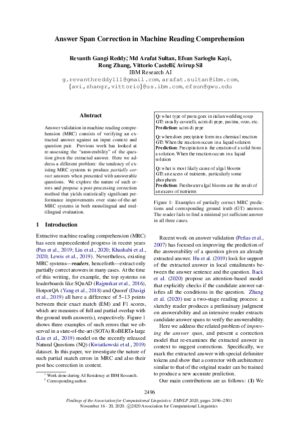 (PDF) Answer Span Correction in Machine Reading Comprehension