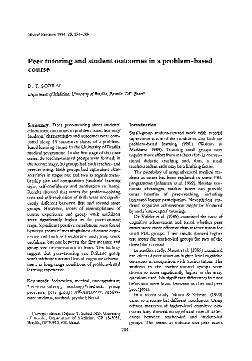 (PDF) Peer tutoring and student outcomes in a problem-based course