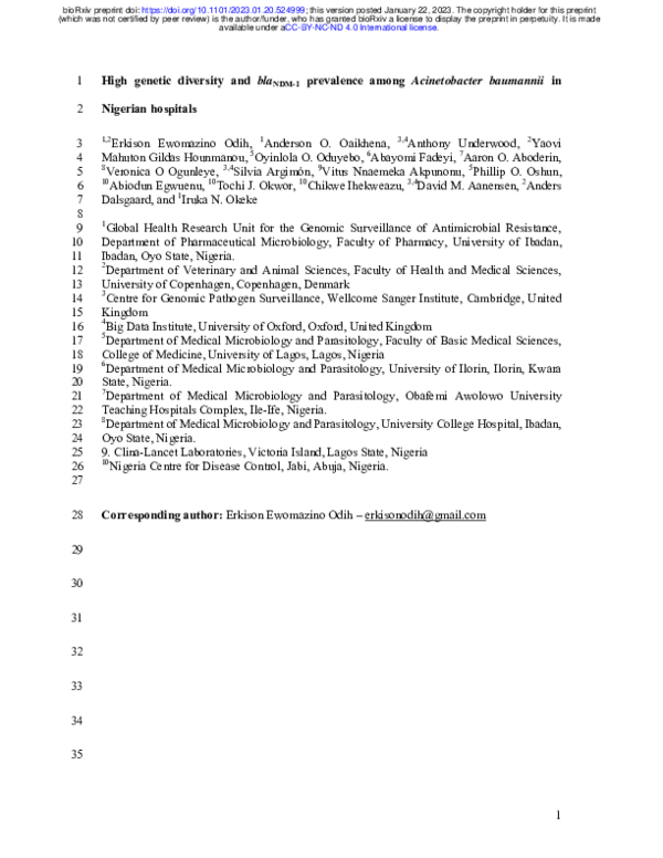 (PDF) High genetic diversity and bla NDM-1 prevalence among ...