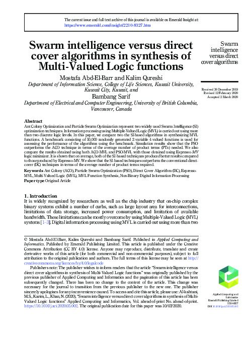(PDF) Swarm intelligence versus direct cover algorithms in synthesis of ...
