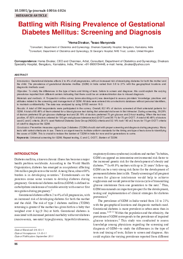 (PDF) Battling with Rising Prevalence of Gestational Diabetes Mellitus ...