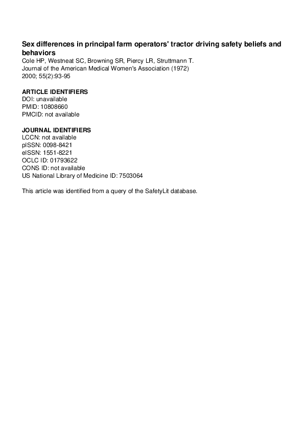 (PDF) Sex differences in principal farm operators' tractor driving