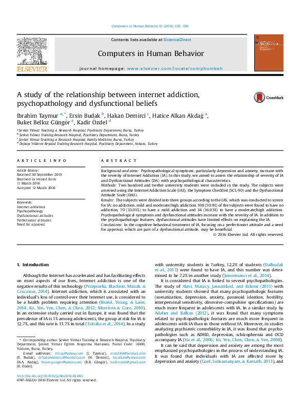 (PDF) A Study of Relationship between Internet Addiction and Self ...