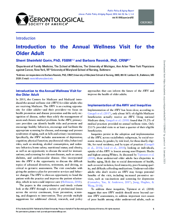 (PDF) Introduction to the Annual Wellness Visit for the Older Adult