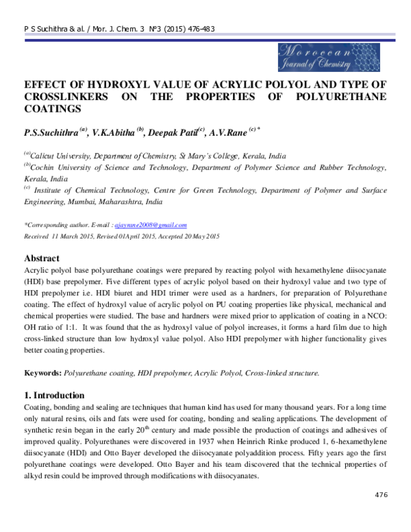 (PDF) Effect of hydroxyl value of acrylic polyol and type of ...