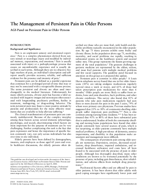 (PDF) The Management of Persistent Pain in Older Persons