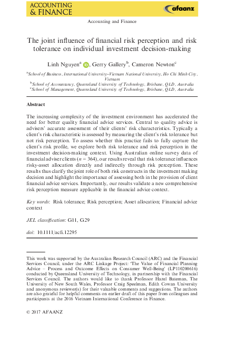 (PDF) The joint influence of financial risk perception and risk ...