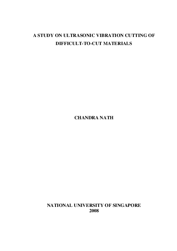 (PDF) A study on ultrasonic vibration cutting of difficult-to-cut materials