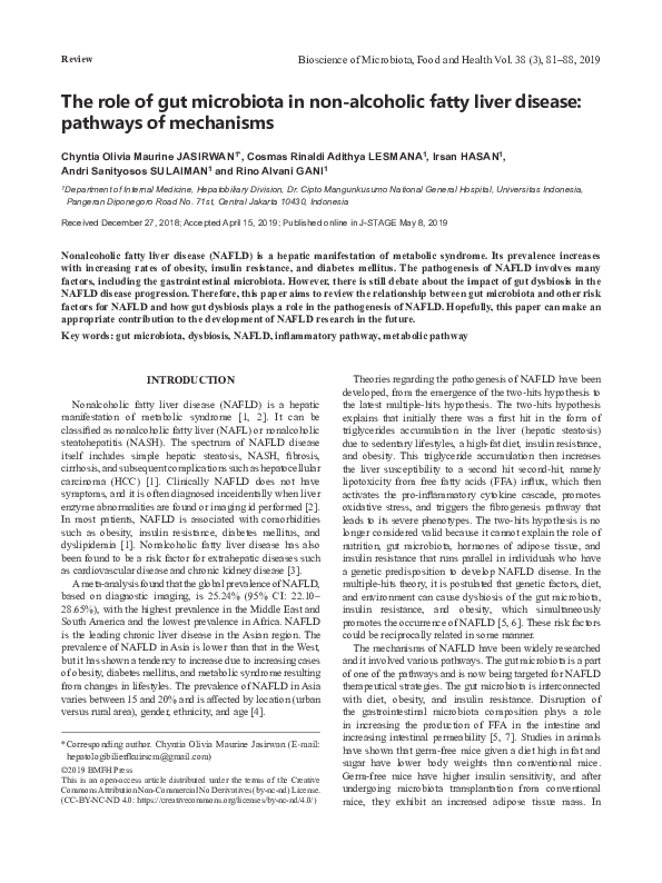 (PDF) The role of the gut microbiota in nonalcoholic fatty liver disease