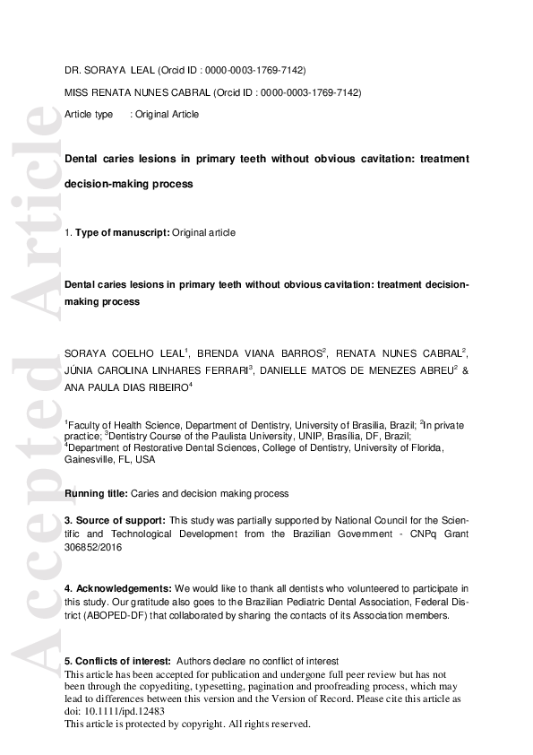 (PDF) Dental caries lesions in primary teeth without obvious cavitation ...