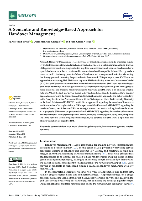 (PDF) A Semantic and Knowledge-Based Approach for Handover Management