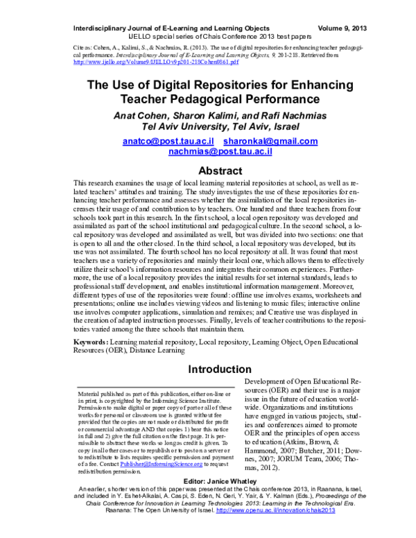 (PDF) The Use of Digital Repositories for Enhancing Teacher Pedagogical ...