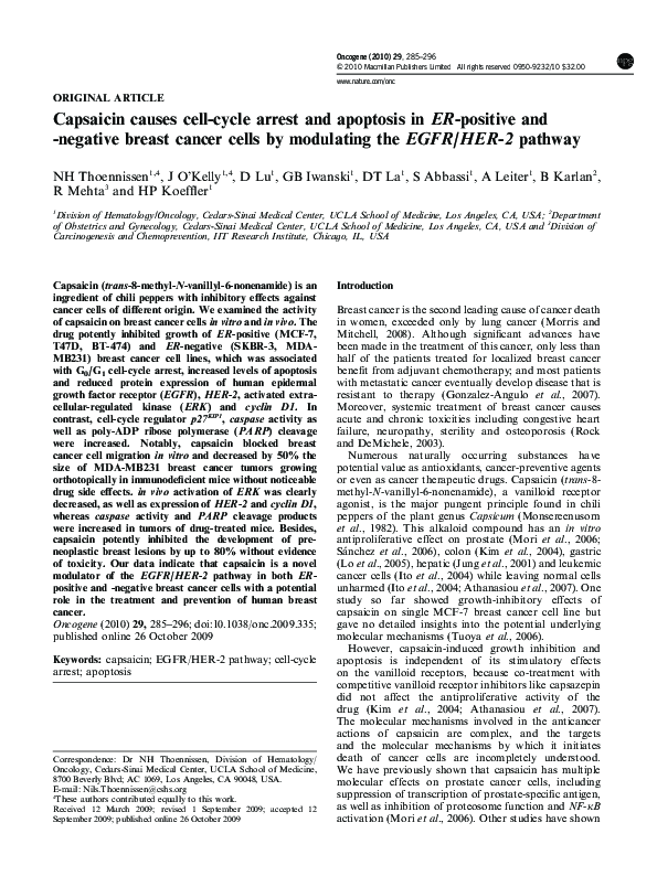 (PDF) Capsaicin causes cell-cycle arrest and apoptosis in ER-positive ...