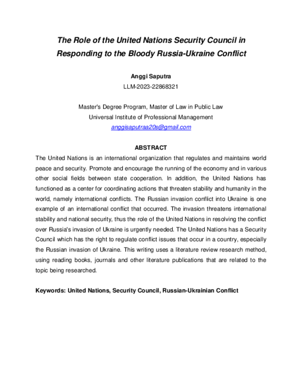 (PDF) The Role of the United Nations Security Council in Responding to ...