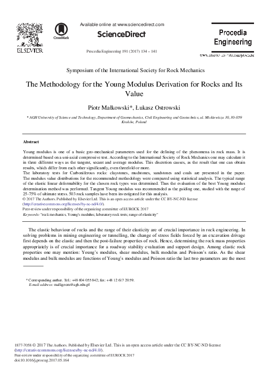 (PDF) The Methodology for the Young Modulus Derivation for Rocks and ...