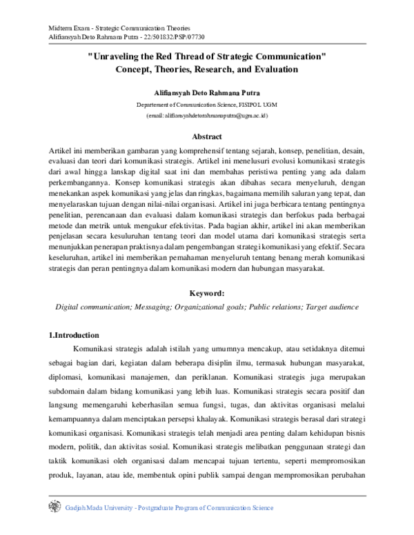(PDF) Unraveling the Red Thread of Strategic Communication Concept ...