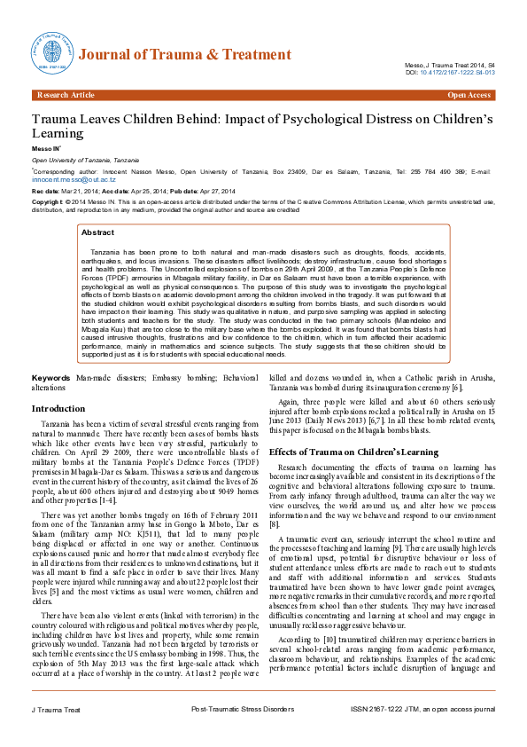 (PDF) Trauma Leaves Children Behind: Impact of Psychological Distress ...