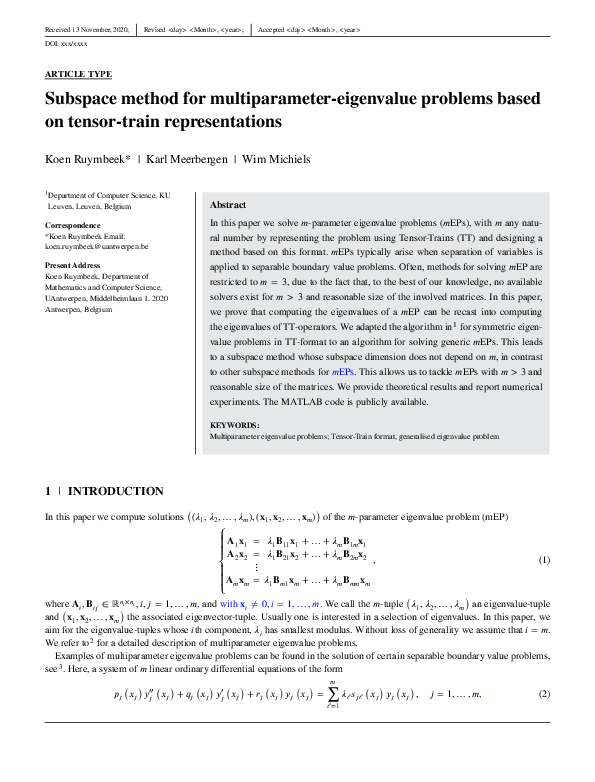 (PDF) Subspace method for multiparameter‐eigenvalue problems based on ...