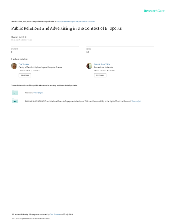(PDF) Public Relations and Advertising in the Context of ESports