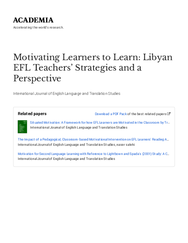 (PDF) Motivating Learners to Learn Libyan EFL Teachers Strategies and a ...