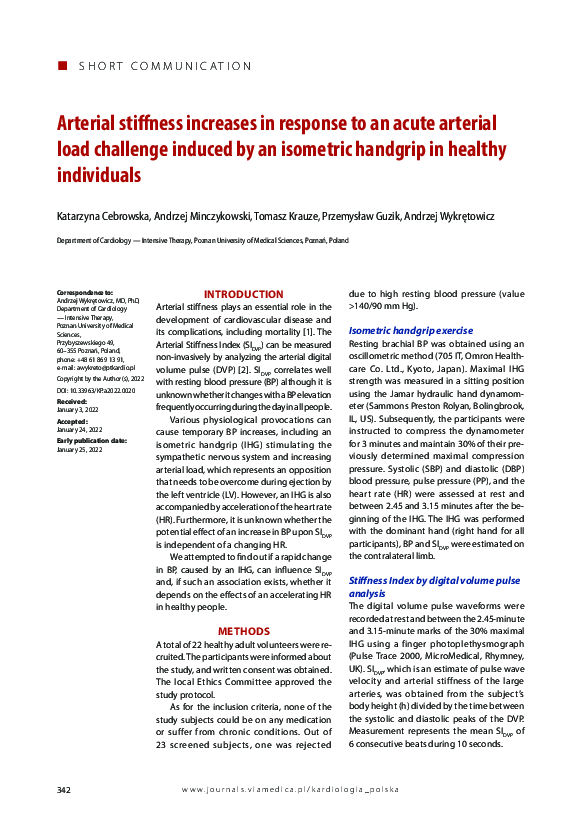 (PDF) Arterial stiffness increases in response to an acute arterial ...
