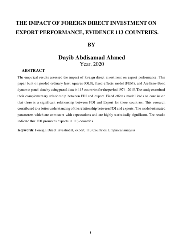 (PDF) THE IMPACT OF FOREIGN DIRECT INVESTMENT ON EXPORT PERFORMANCE ...