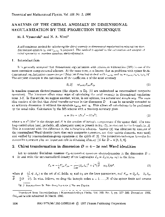 (PDF) Analysis of the chiral anomaly in dimensional regularization by ...