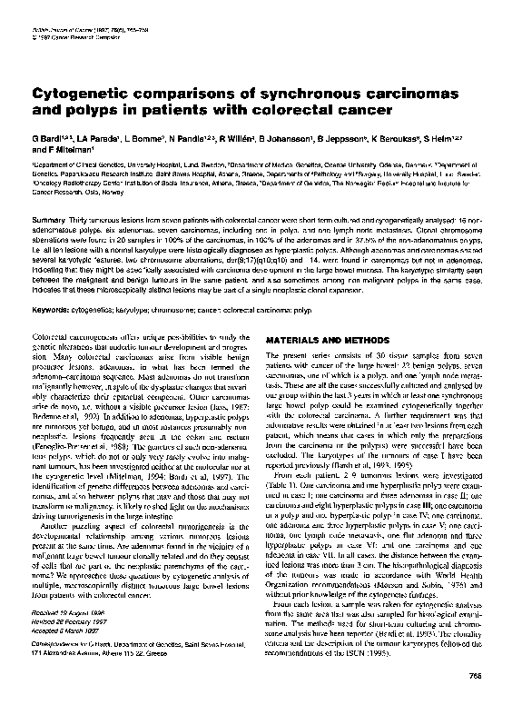 (PDF) Cytogenetic comparisons of synchronous carcinomas and polyps in ...