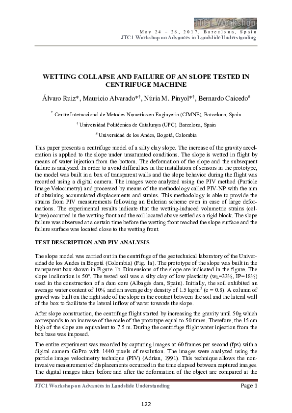 (PDF) Wetting collapse and failure of and slope tested in centrifuge ...