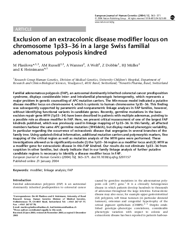 (PDF) Exclusion of an extracolonic disease modifier locus on chromosome ...