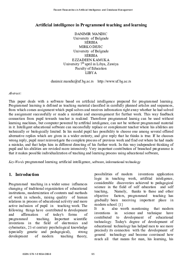 (PDF) Artificial intelligence in programmed teaching and learning