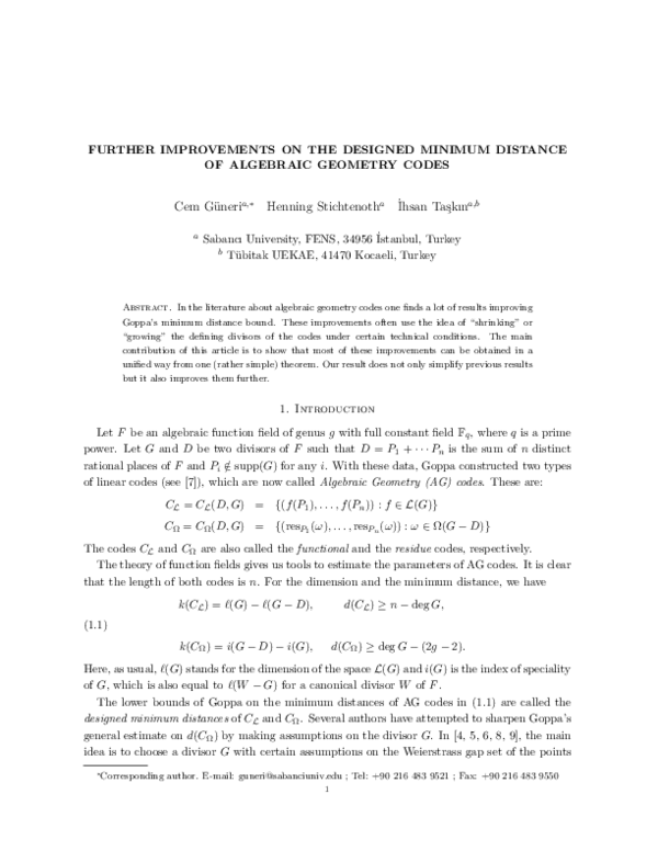 (PDF) Further improvements on the designed minimum distance of ...