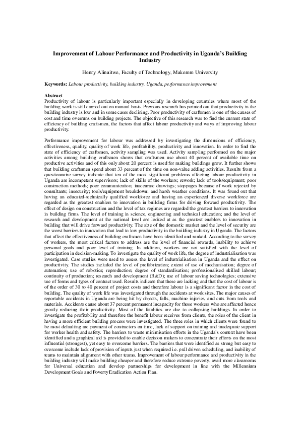 (PDF) Improvement of Labour Performance and Productivity in Uganda´s ...