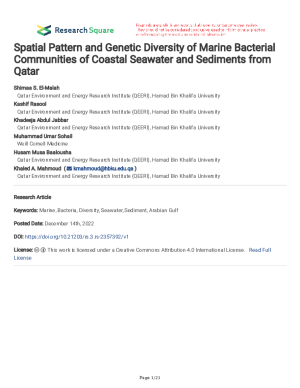 (PDF) Spatial Pattern and Genetic Diversity of Marine Bacterial ...