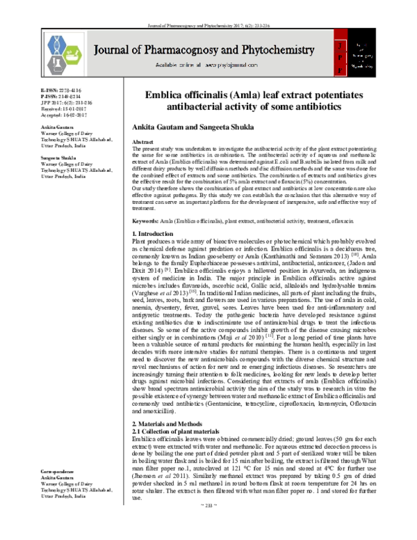 (PDF) Emblica officinalis (Amla) leaf extract potentiates antibacterial ...