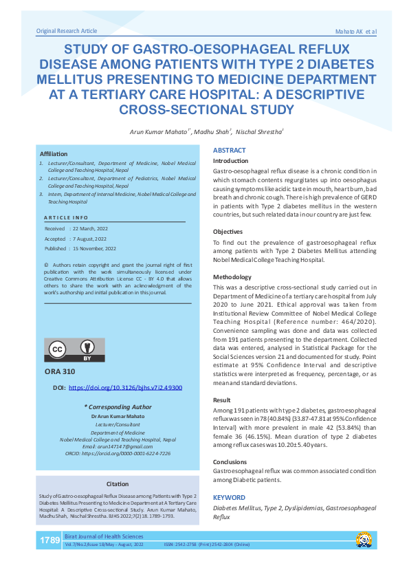 (PDF) Study of Gastro-Oesophageal Reflux Disease among Patients with ...